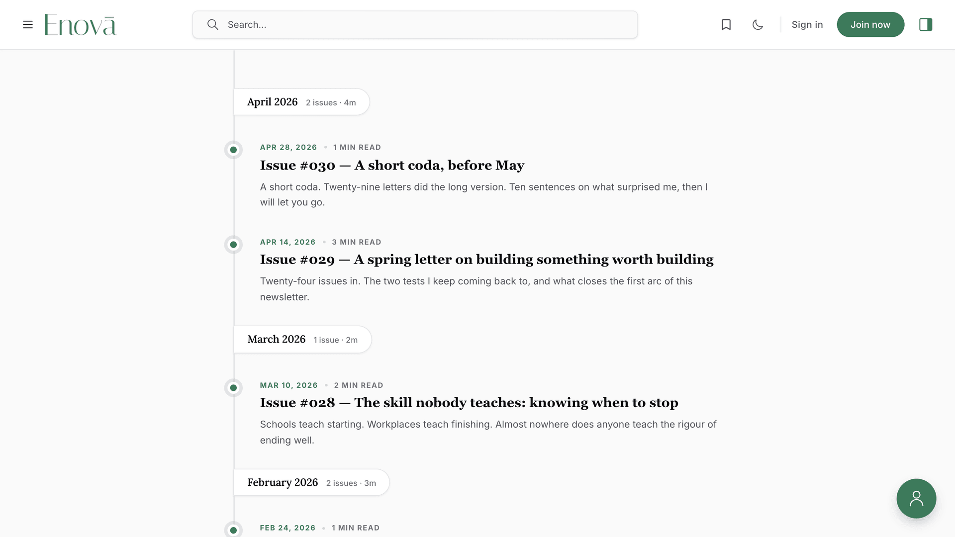Enova newsletter archive Timeline Compact layout
