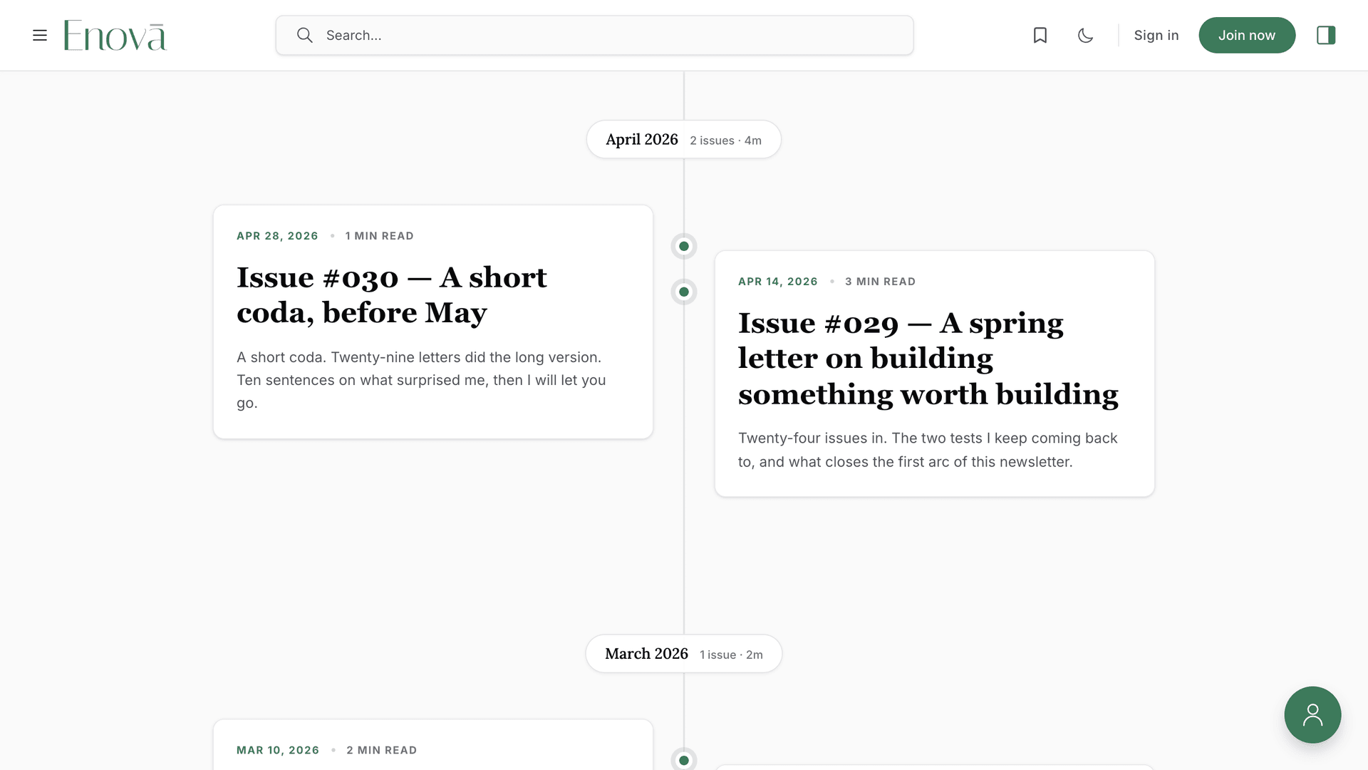 Enova newsletter archive Timeline layout
