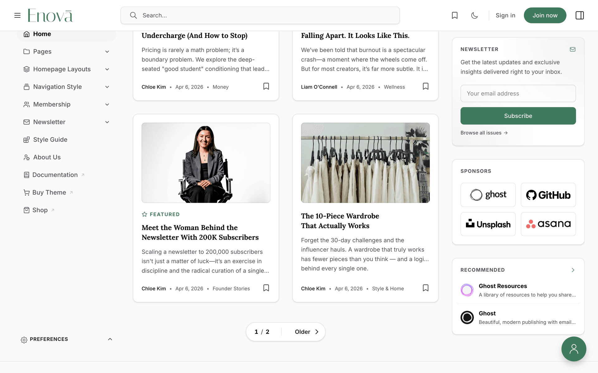 Enova homepage right sidebar showing a Sponsors widget with a tidy logo wall linking out to sponsor websites