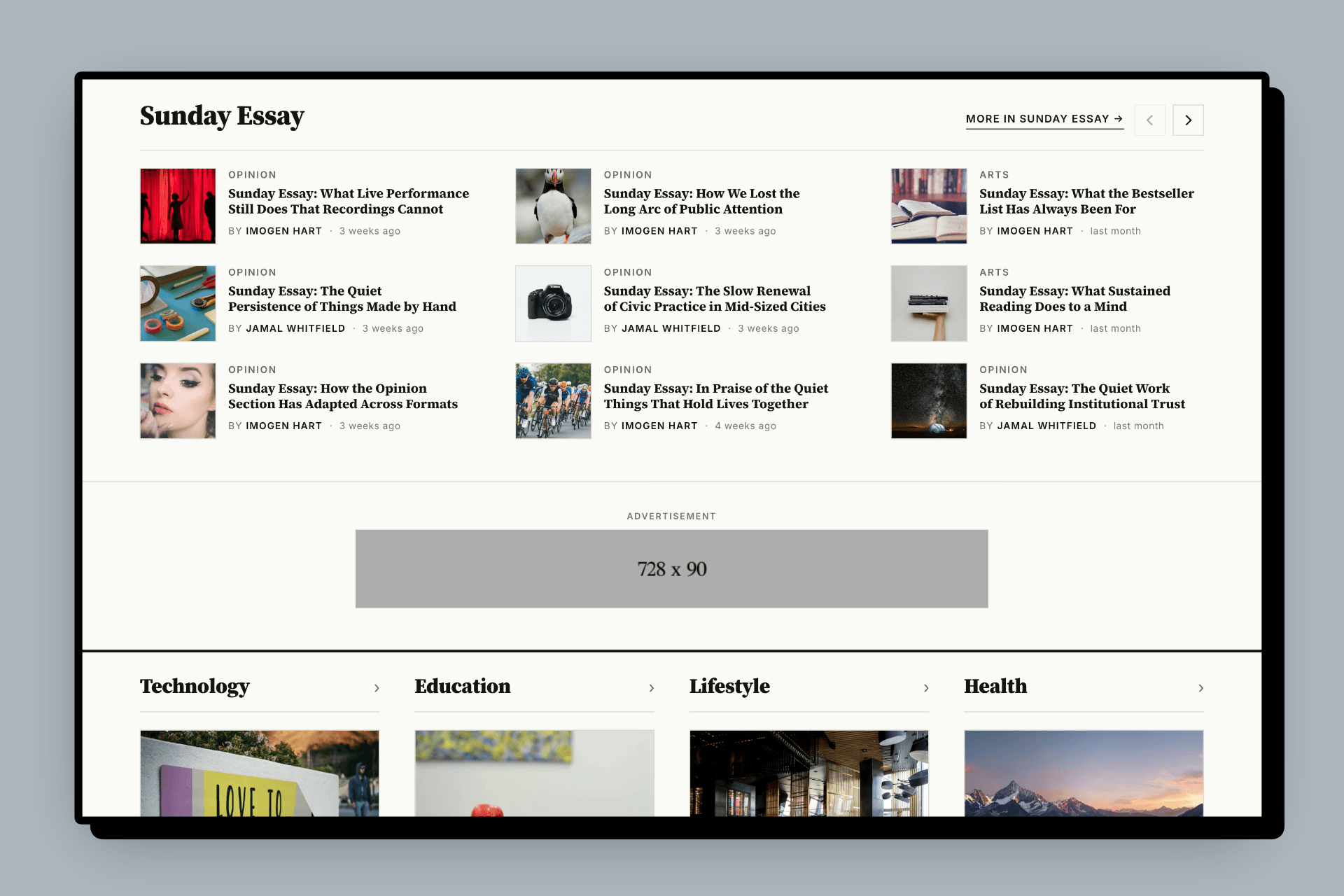 An in-feed ad between section rows on a Meridian homepage