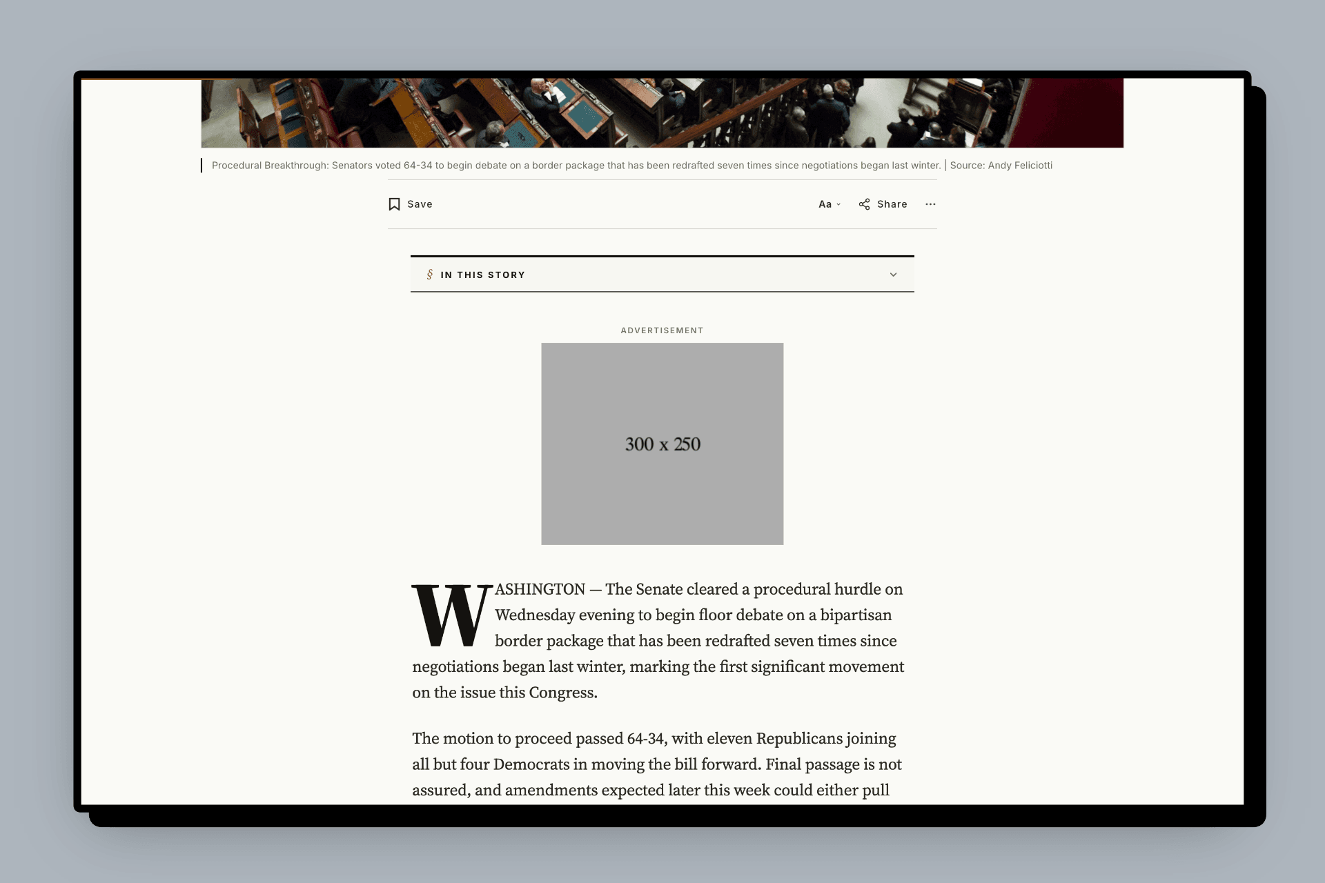 An in-article ad at the top of a Meridian post, above the story