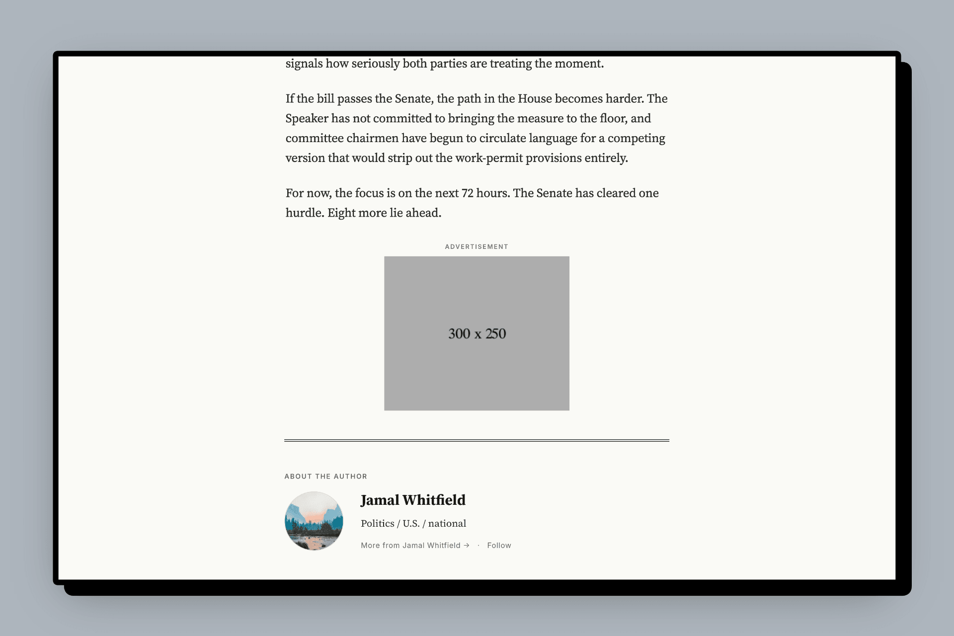 An ad at the end of a Meridian post, before the author card
