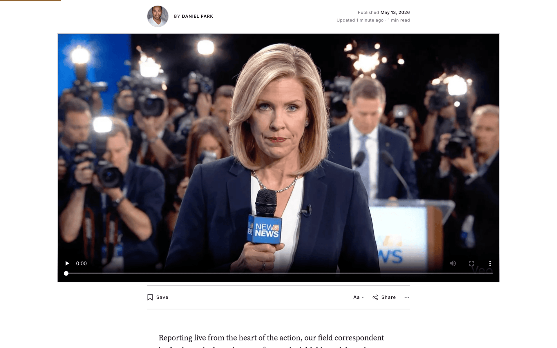 A Meridian video post playing at the top of the article