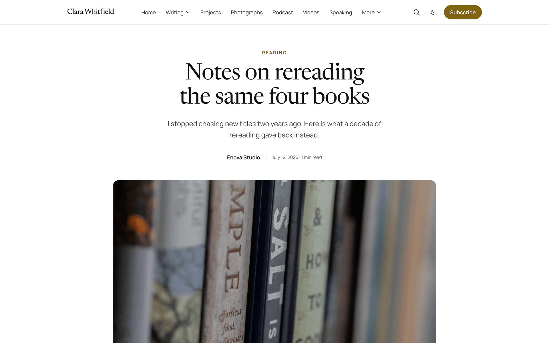 Quiet post with a centred title and the feature image below it