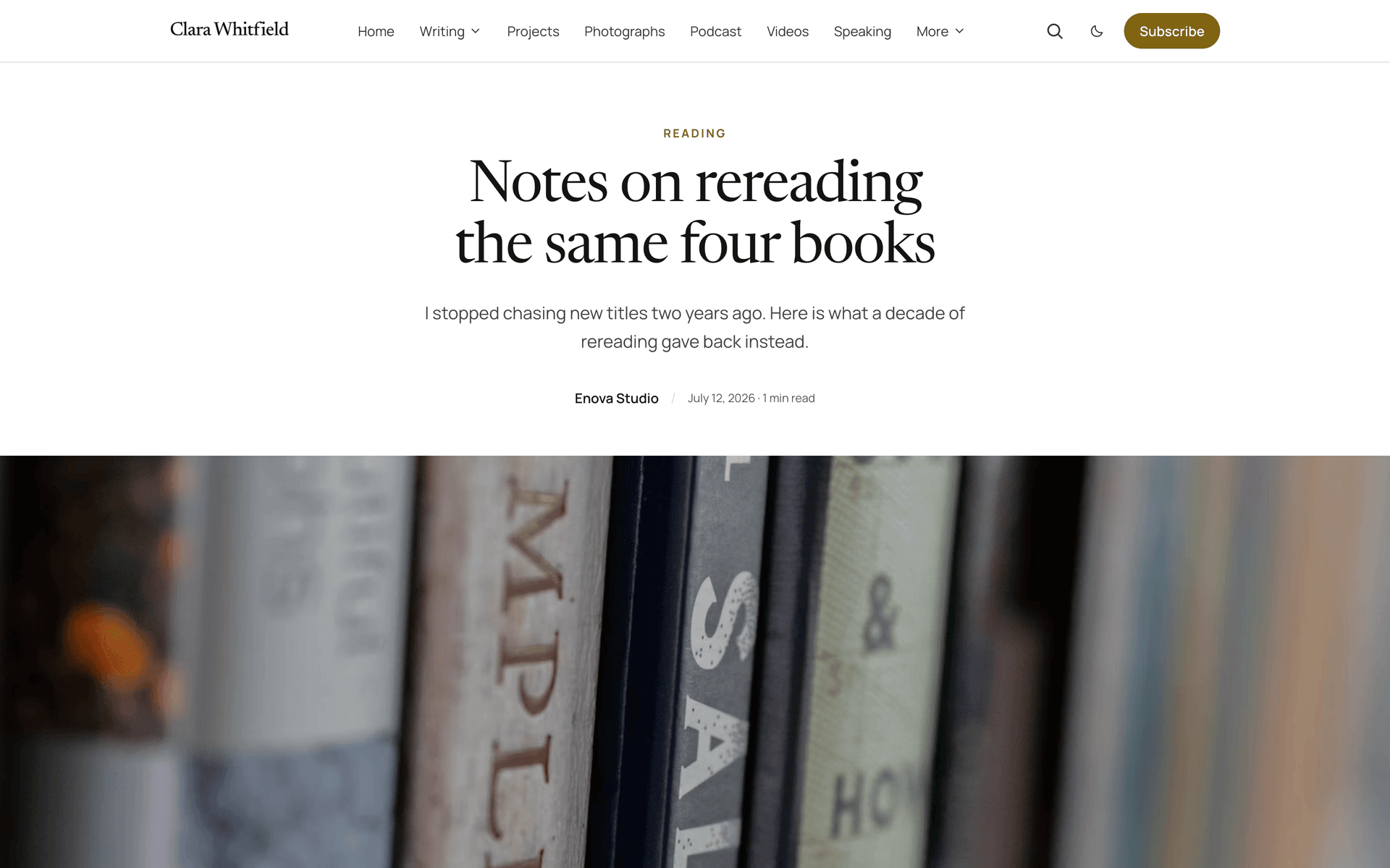 Quiet post with the feature image running edge to edge below the title