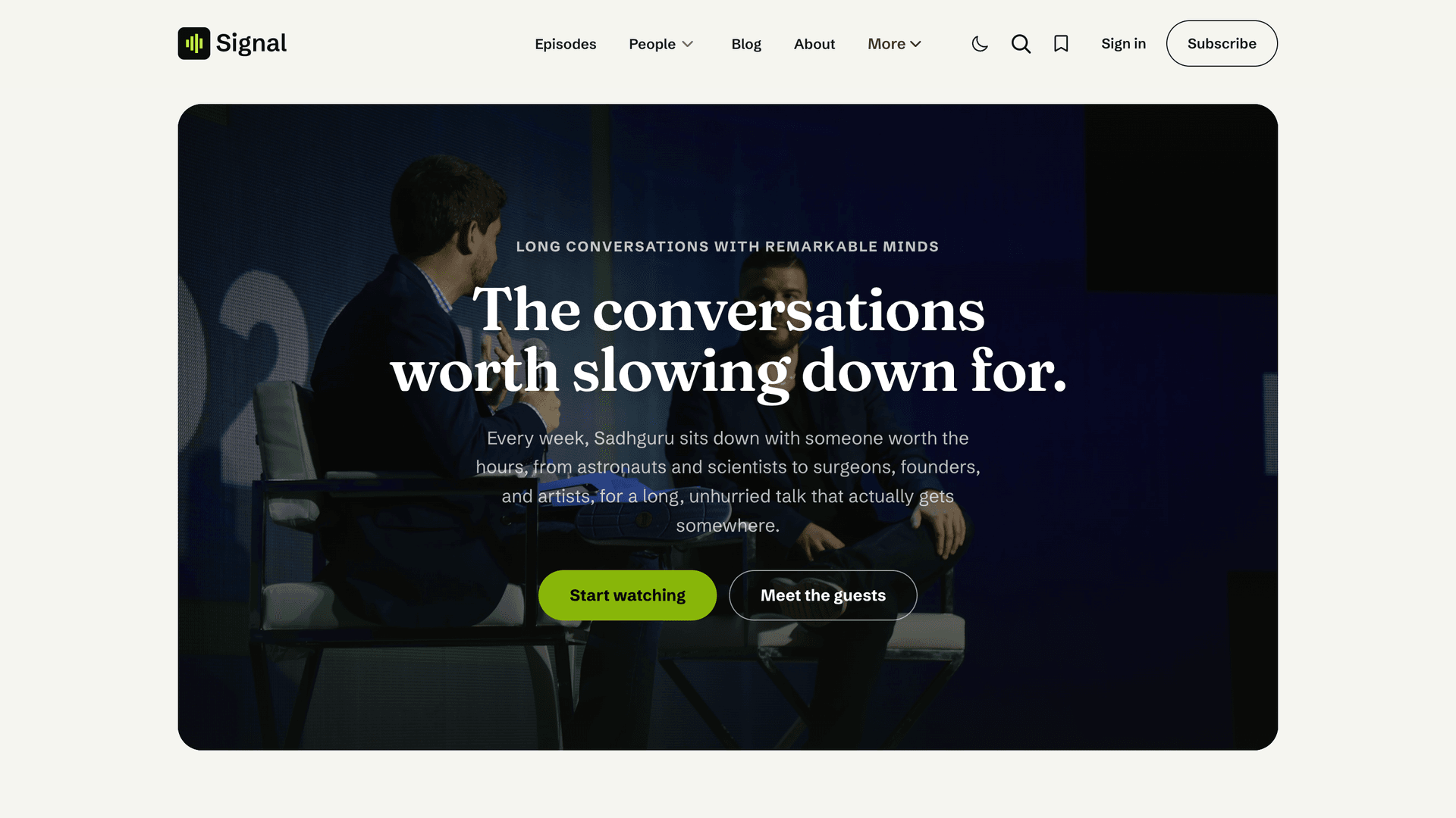 Signal Cinematic framed homepage layout
