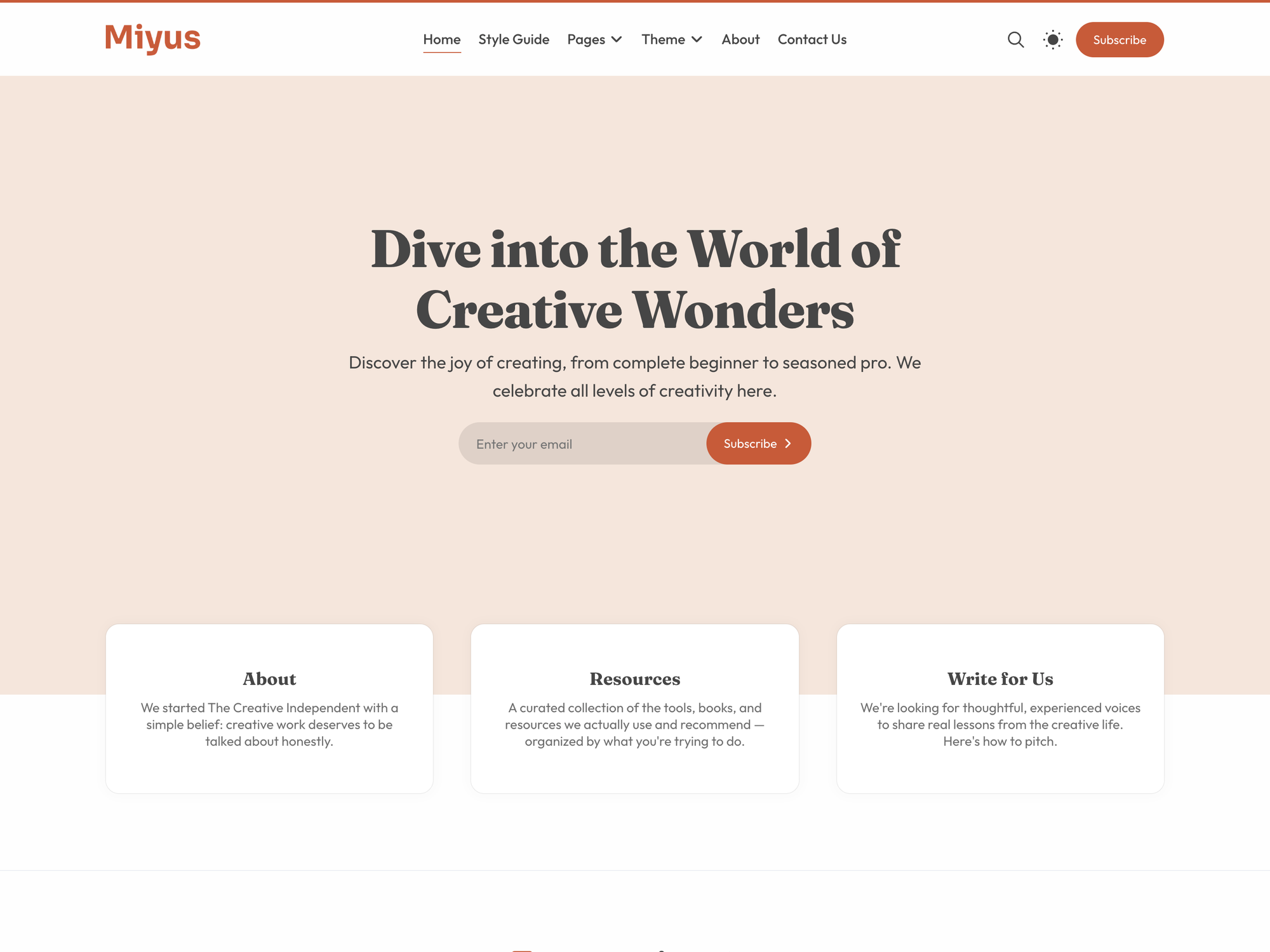 Miyus Ghost theme homepage preview
